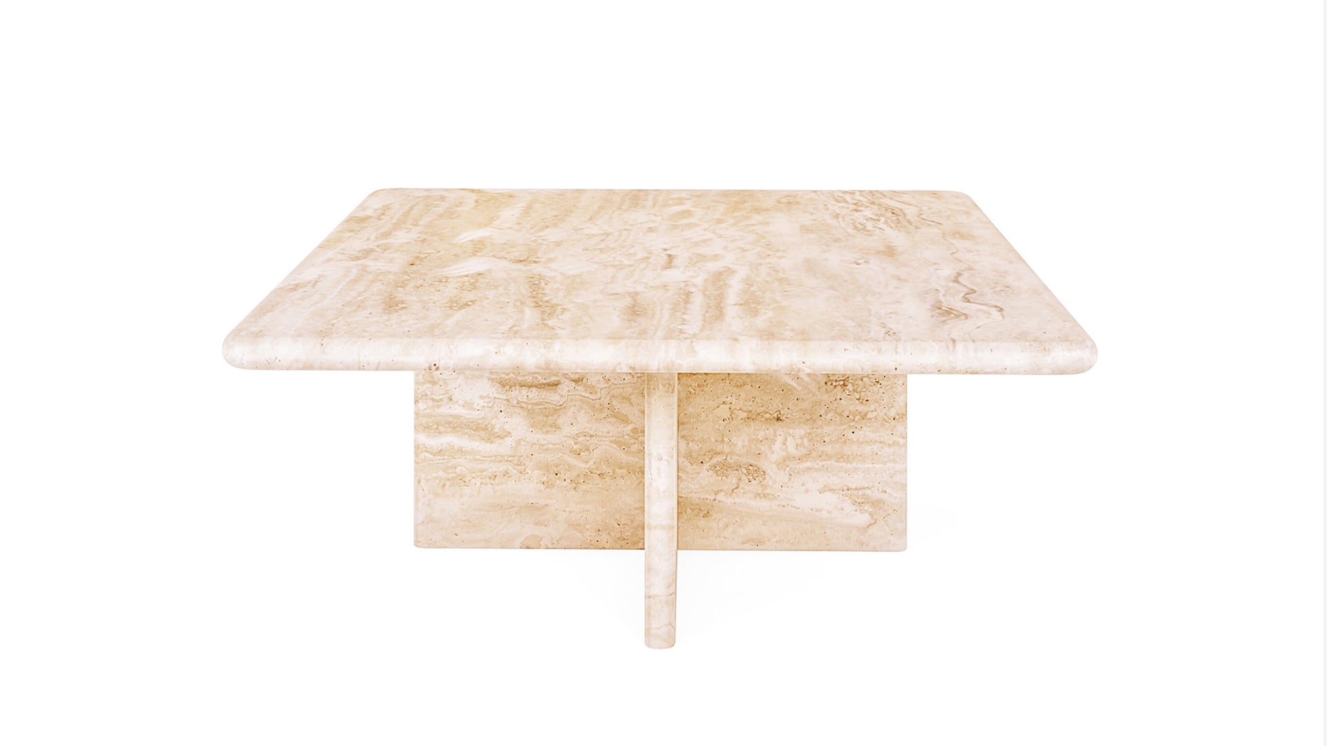 Elegant travertine coffee table with a smooth surface and sturdy base, perfect for modern living room decor.