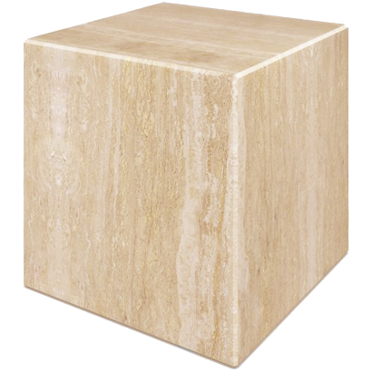 Travertine cube from My Store showing a smooth, natural stone surface with a geometric cube shape.