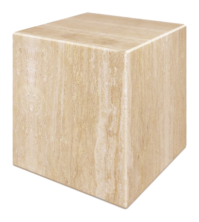 Travertine cube from My Store showing a smooth, natural stone surface with a geometric cube shape.