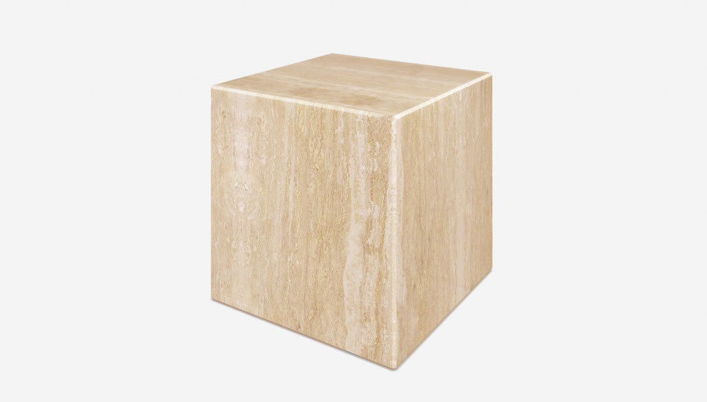 Travertine cube from My Store showing a smooth, natural stone tile with a light beige color and textured surface.