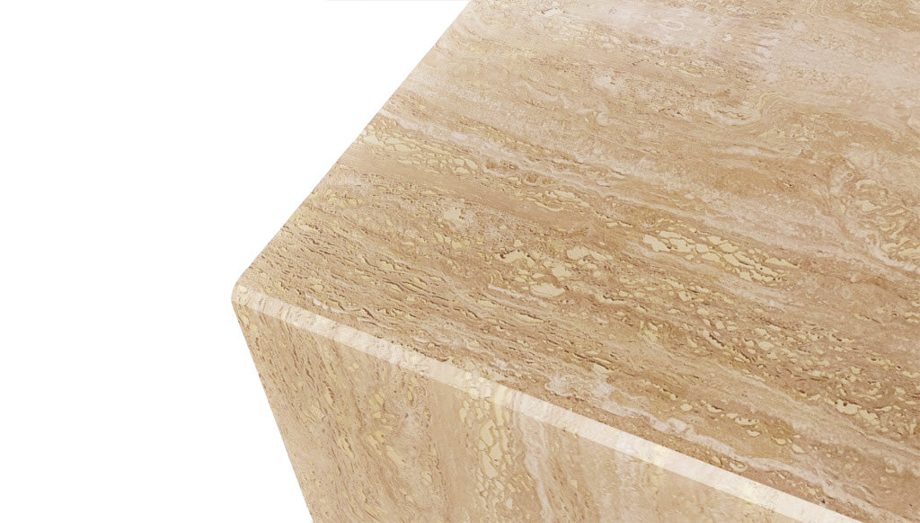 Travertine cube from My Store, showcasing a natural stone tile with textured, earthy surface and geometric shape.