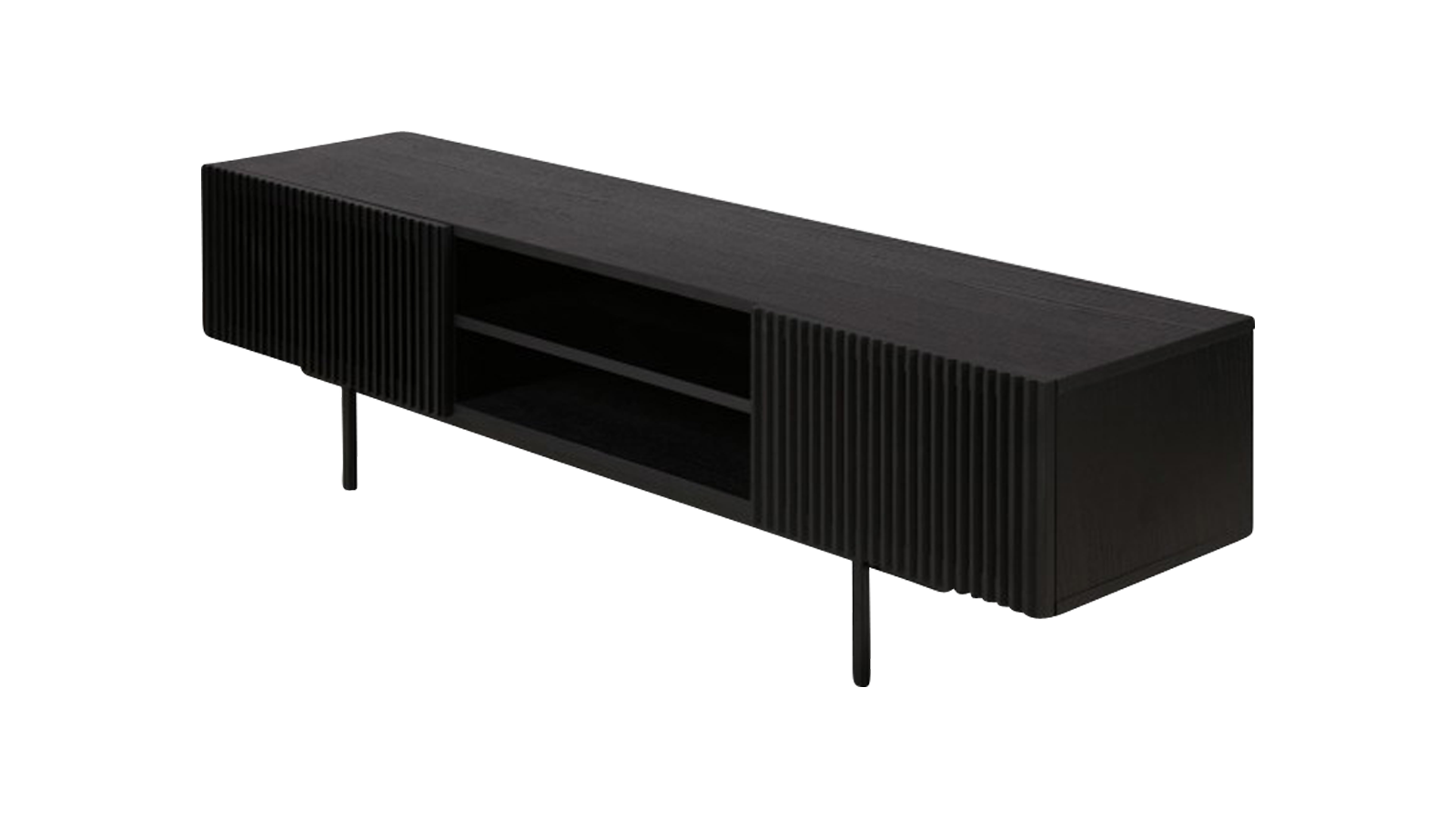 Black oak YOKU TV cabinet with sleek modern design, featuring spacious storage compartments and minimalist style.