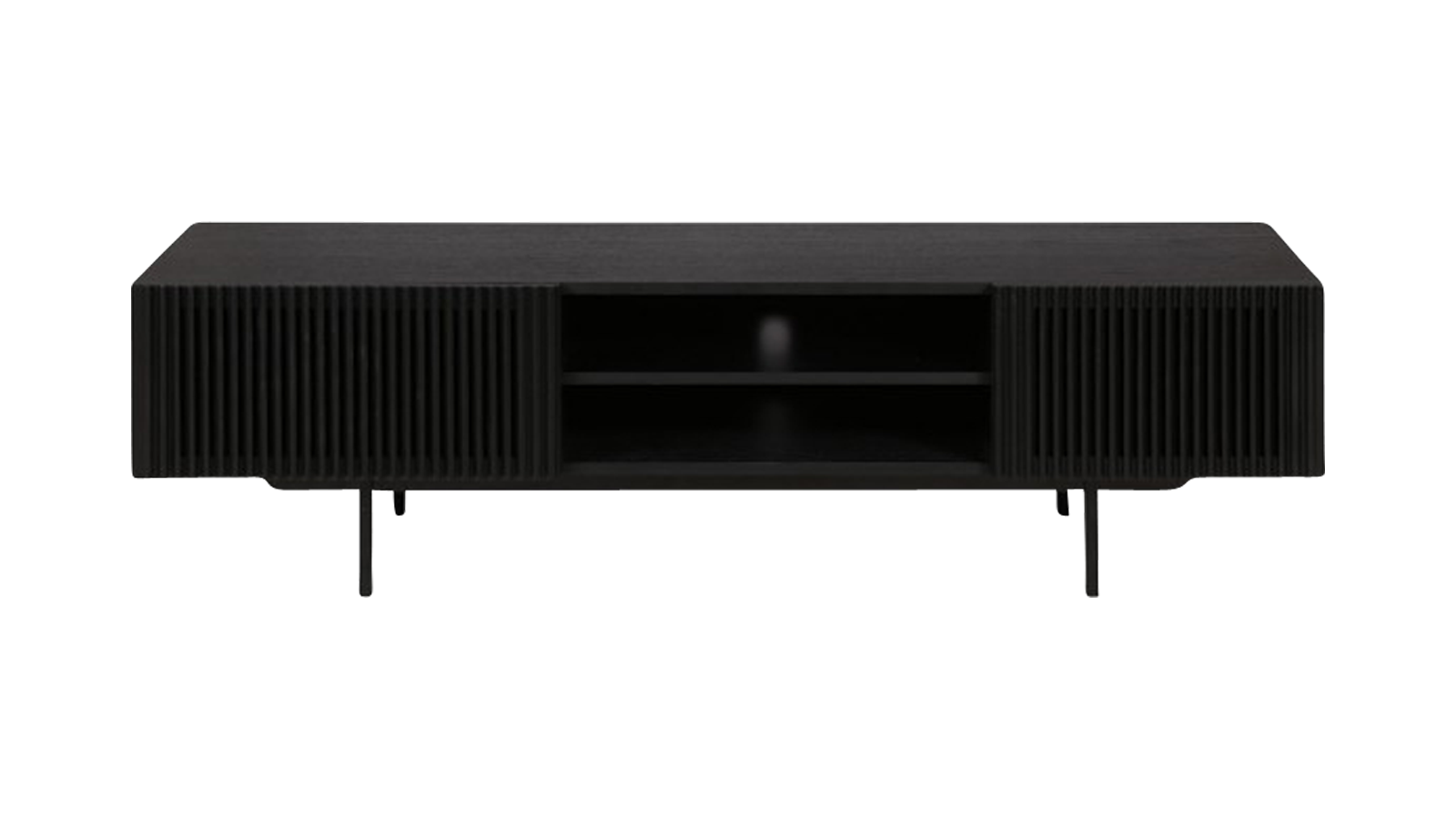 Black oak YOKU TV cabinet with sleek modern design, featuring spacious storage compartments and minimalist style.