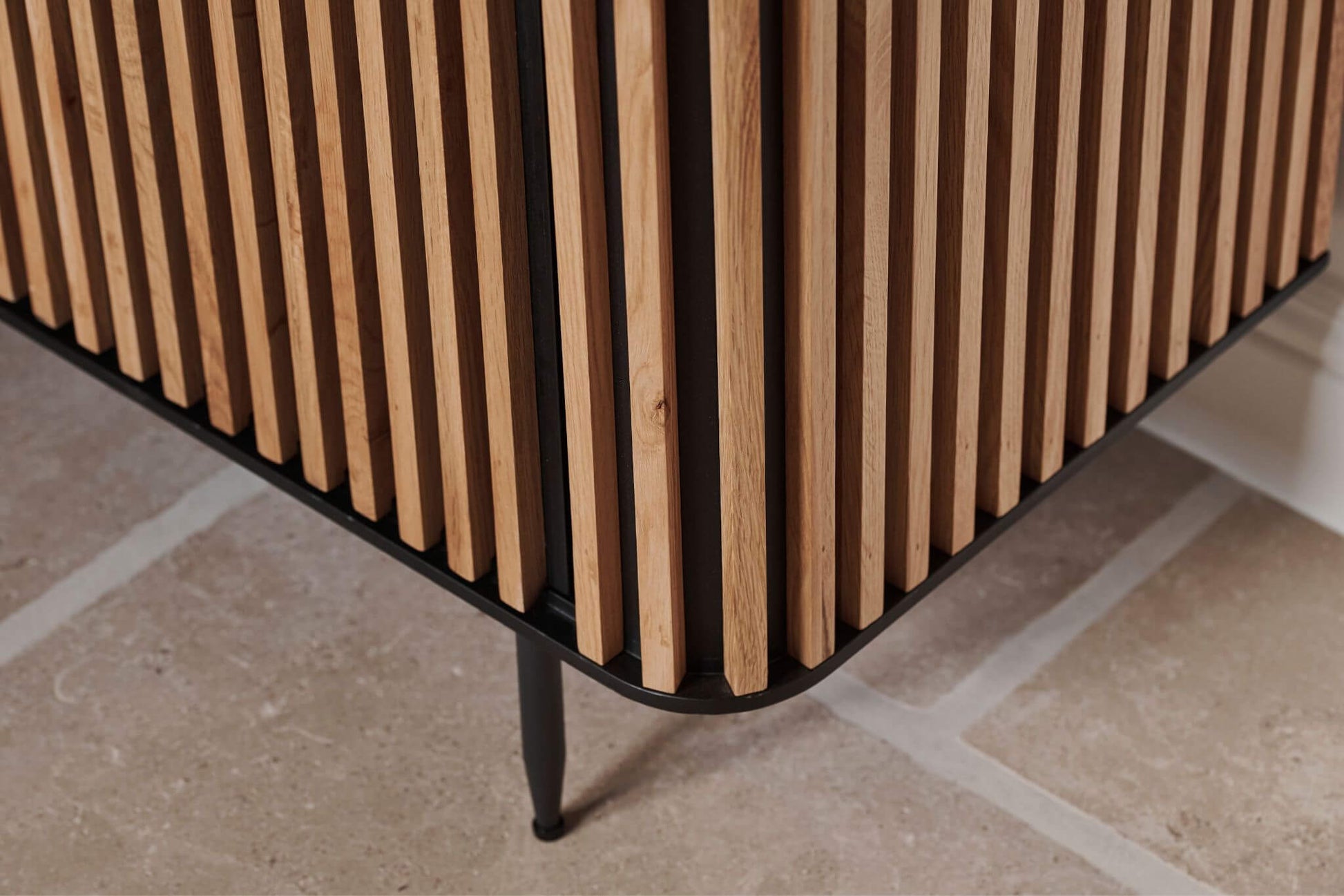 Brown oak ZINIA cabinet by My Store featuring a stylish design with wood grain finish and modern storage compartments.