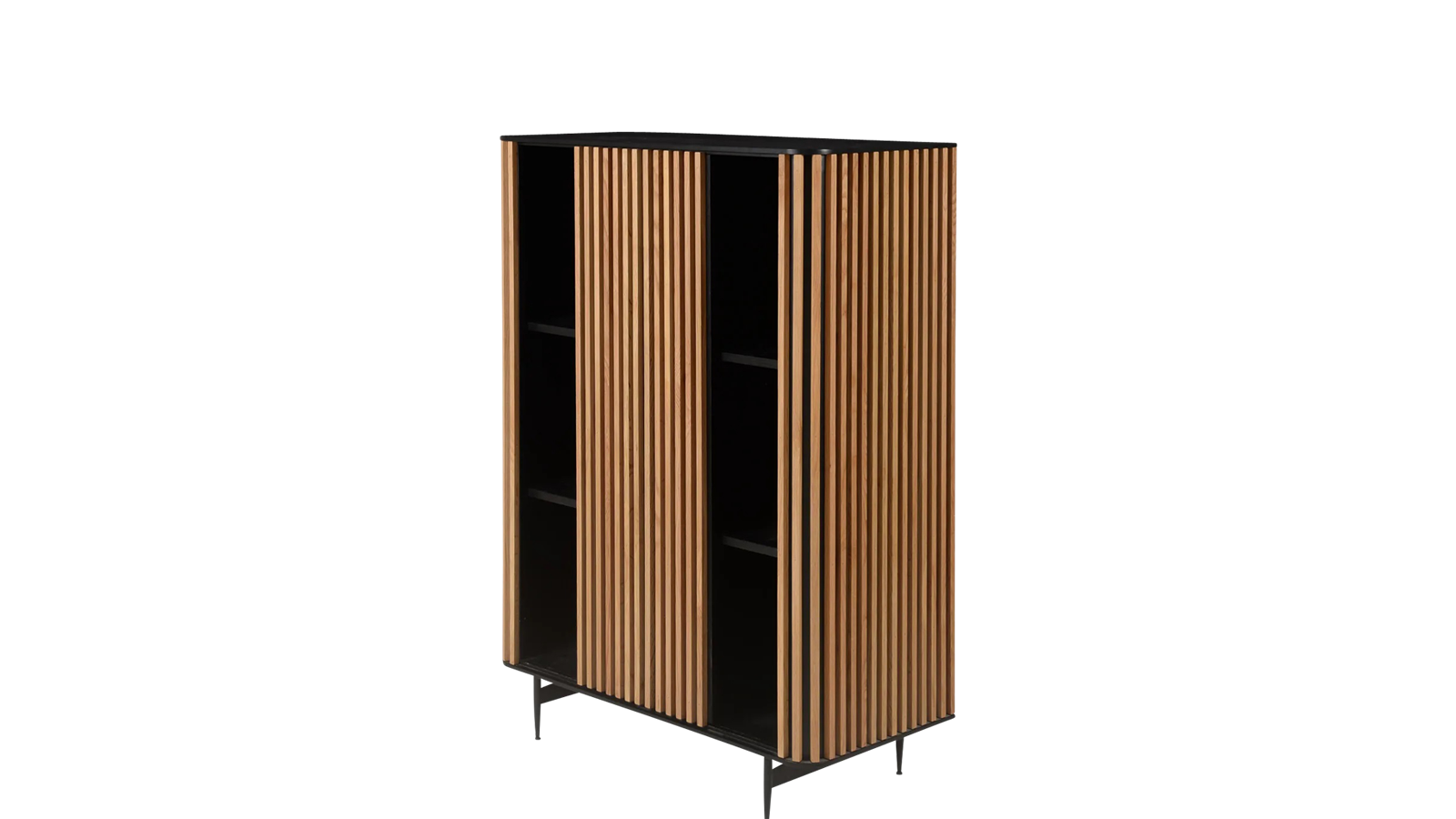 Brown oak ZINIA cabinet by My Store with sleek wood finish and modern design, featuring multiple storage compartments.