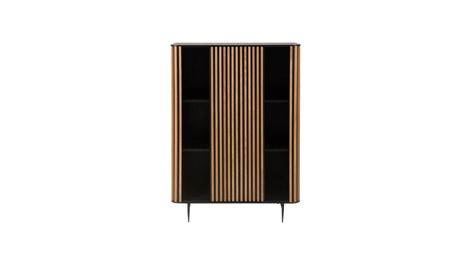 Brown oak ZINIA cabinet with sleek design and storage compartments, ideal for modern home organization.