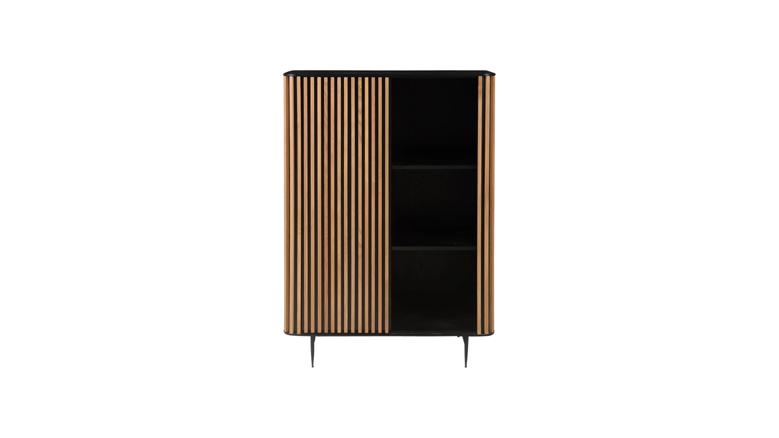 Brown oak ZINIA cabinet by My Store with sleek modern design, featuring multiple storage compartments and a smooth finish.