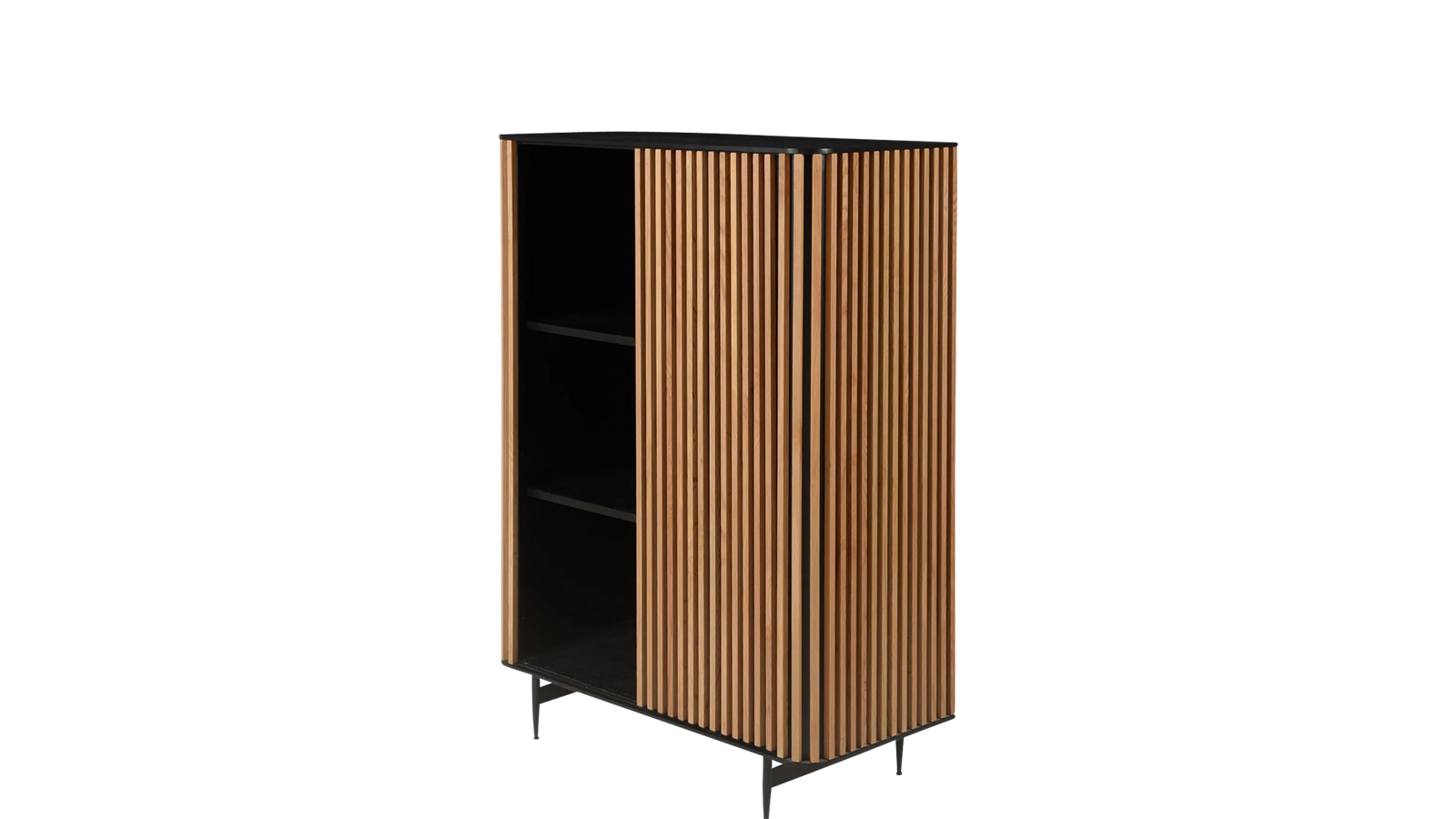 Brown oak ZINIA cabinet by My Store featuring sleek wooden shelves and modern design for stylish storage.