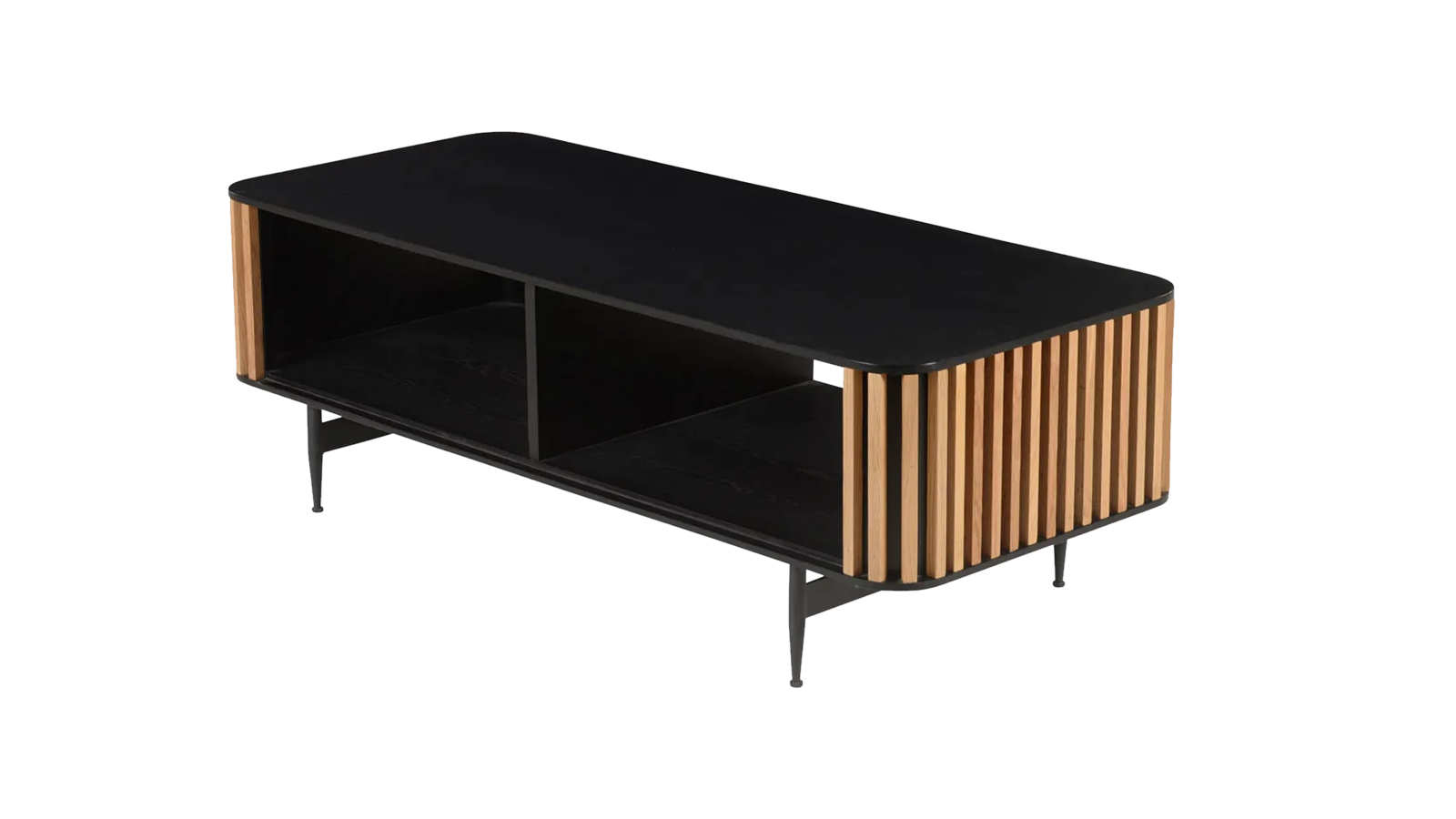 Brown oak ZINIA Low Cabinet by My Store with sleek design and storage compartments.