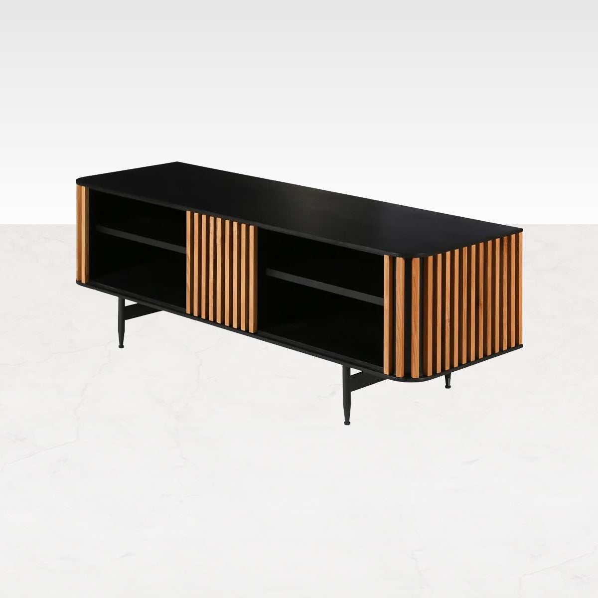 ZINIA TV-meubel in bruin eikenhout finish, modern design with spacious storage compartments, by My Store.