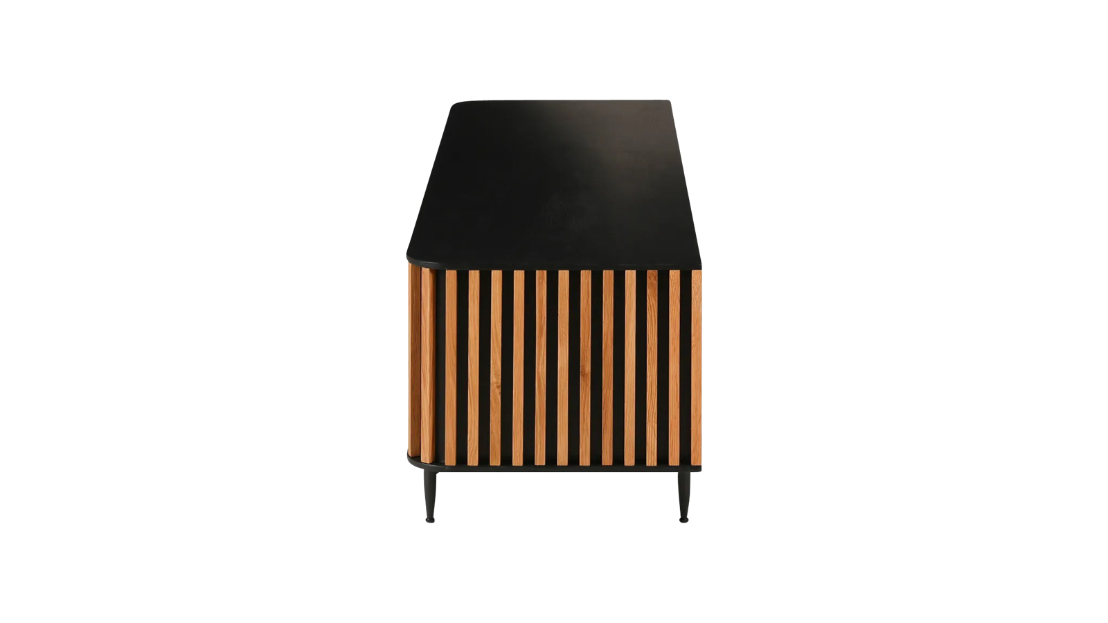 ZINIA TV-meubel in bruin eikenhout finish, modern TV stand with open shelves and storage compartments, made by My Store.