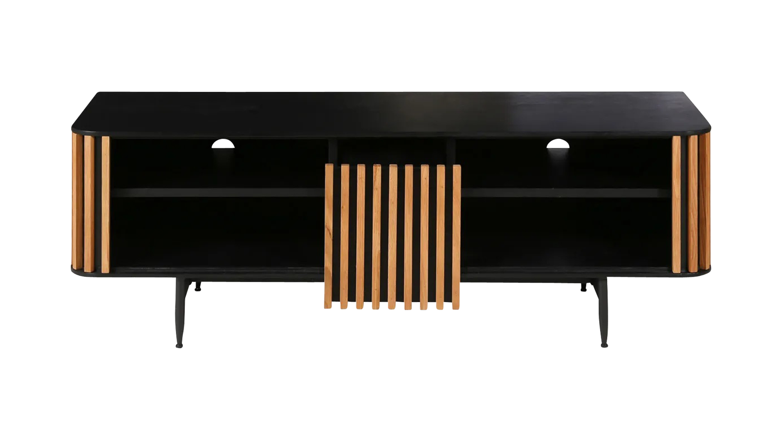 ZINIA TV-meubel in bruin eikenhout finish, modern TV stand with storage compartments, by My Store