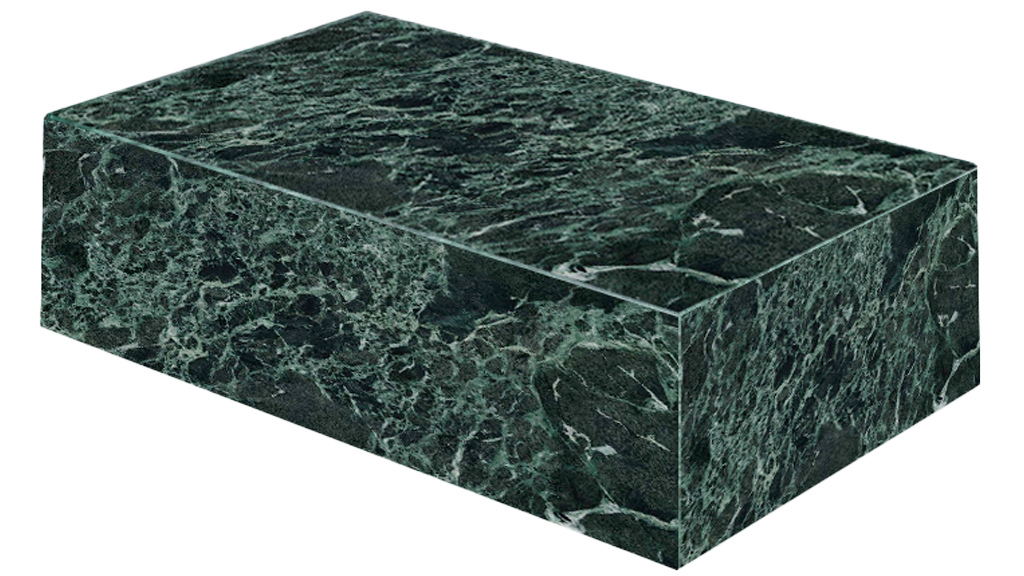 Marble block coffee table in Verde Alpi with glossy finish, measuring 100x60x27 cm, by My Store.