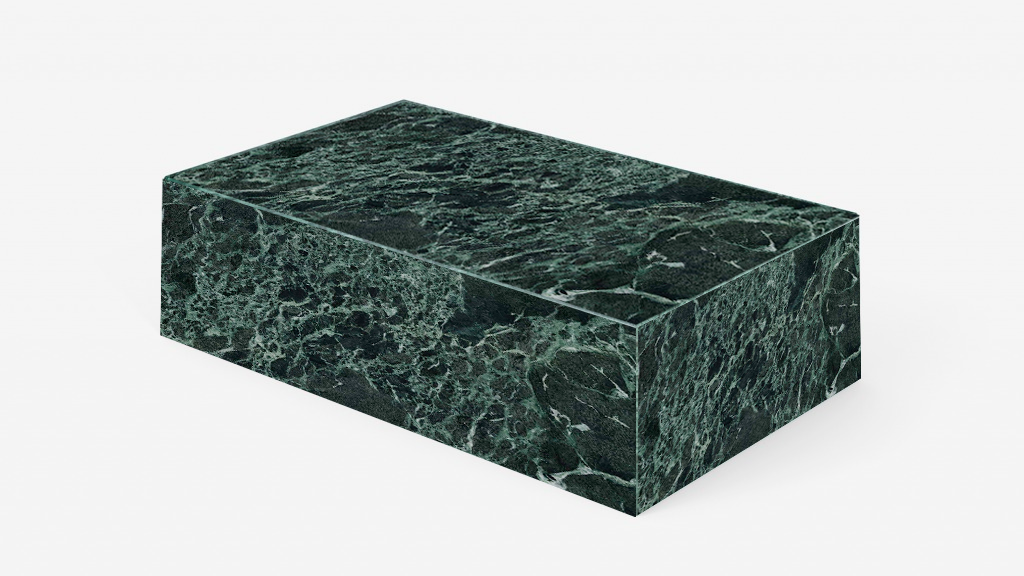 Marble block coffee table in Verde Alpi with glossy finish, measuring 100x60x27 cm, by My Store.