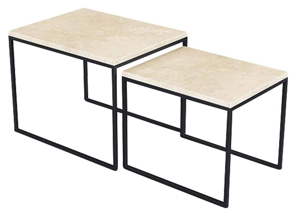 Glossy Crema Marfil beige marble coffee table set with sleek design, perfect for modern living room decor.