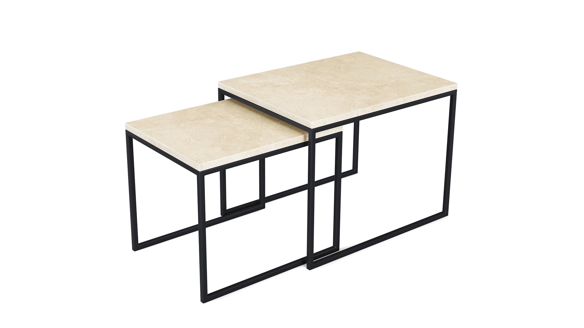Glossy Crema Marfil beige marble coffee table set with sleek, modern design, showcasing smooth surfaces and elegant craftsmanship.