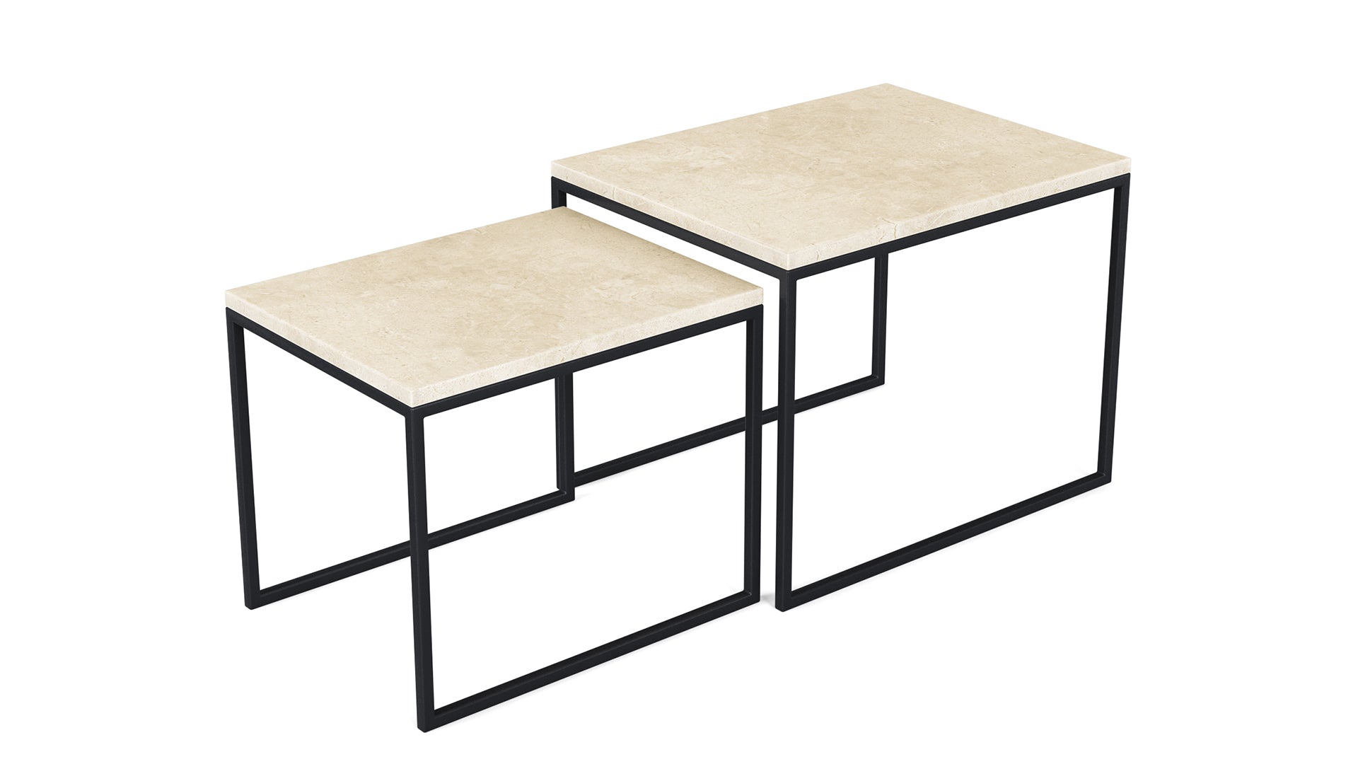 Glossy Crema Marfil beige marble coffee table set with sleek modern design, showcasing smooth surfaces and elegant craftsmanship.