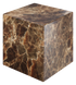 Dark Emperador brown marble cube with glossy finish, showcasing rich veining and polished surface from My Store.