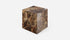 Dark Emperador brown marble cube with glossy finish, showcasing rich marble veining and smooth polished surface.