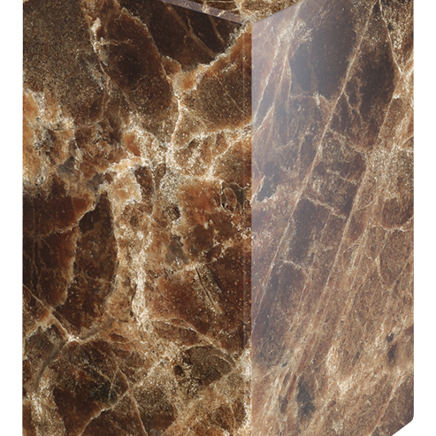 Dark Emperador marble pillar with glossy finish, showcasing rich brown and beige veining for elegant architectural decor.
