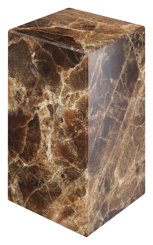 Dark Emperador marble pillar with glossy finish, showcasing rich brown and beige veining for elegant architectural decor.