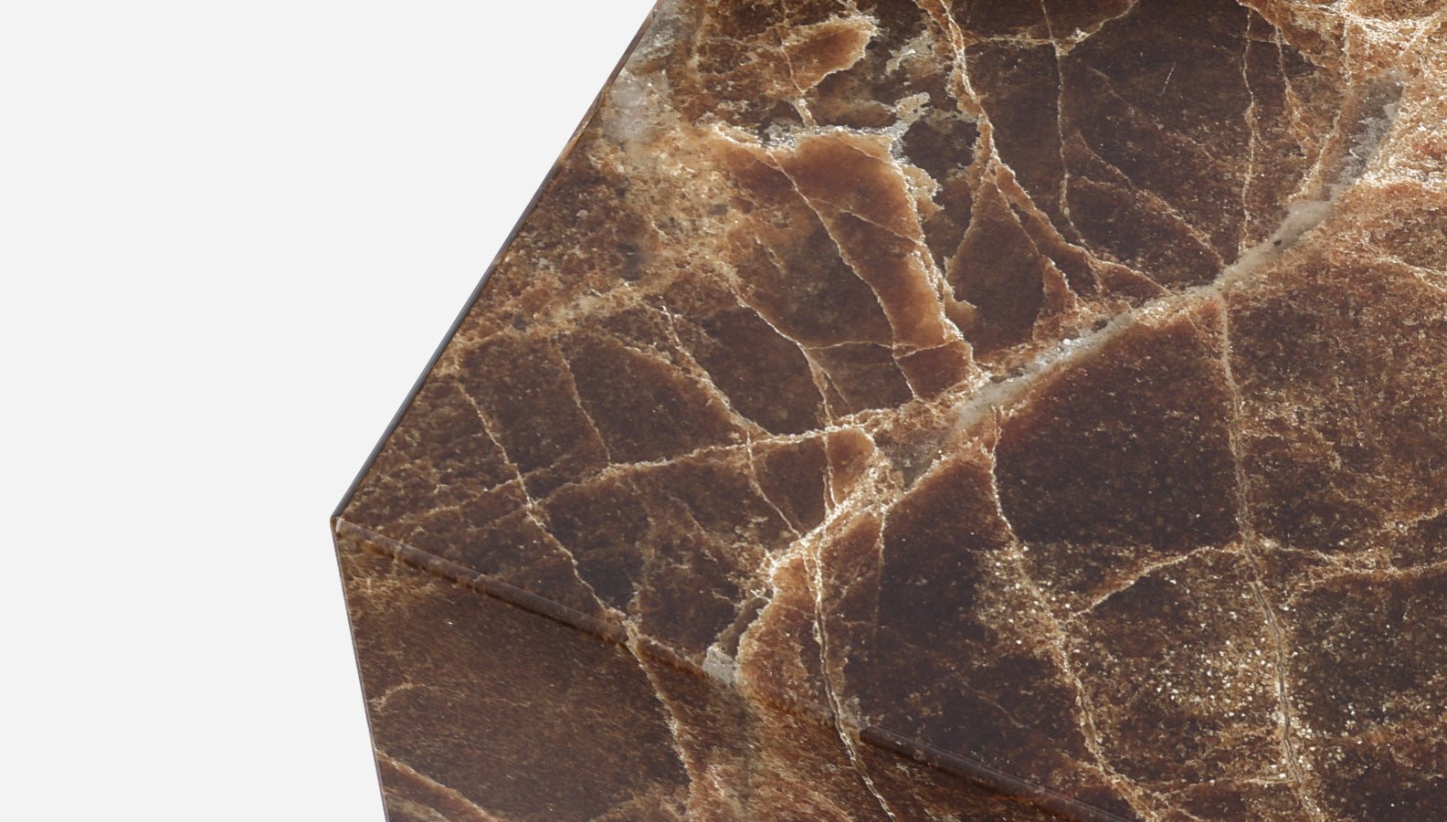Dark Emperador marble pillar with glossy finish, showcasing elegant brown and cream veining, perfect for classic interior decor.