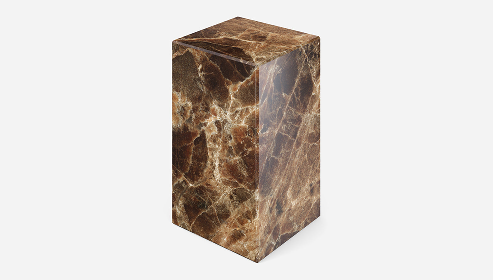 Dark Emperador brown marble pillar with a glossy finish, featuring elegant natural veining and a sturdy cylindrical design.