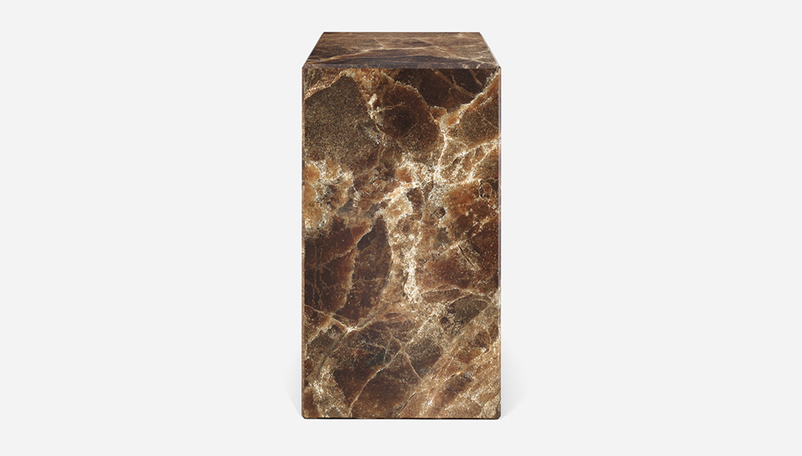 Dark Emperador brown marble pillar with glossy finish, showcasing elegant cylindrical design and polished surface.