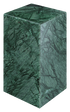 Glossy India Green marble pillar with intricate carvings, ideal for decorative or architectural use.
