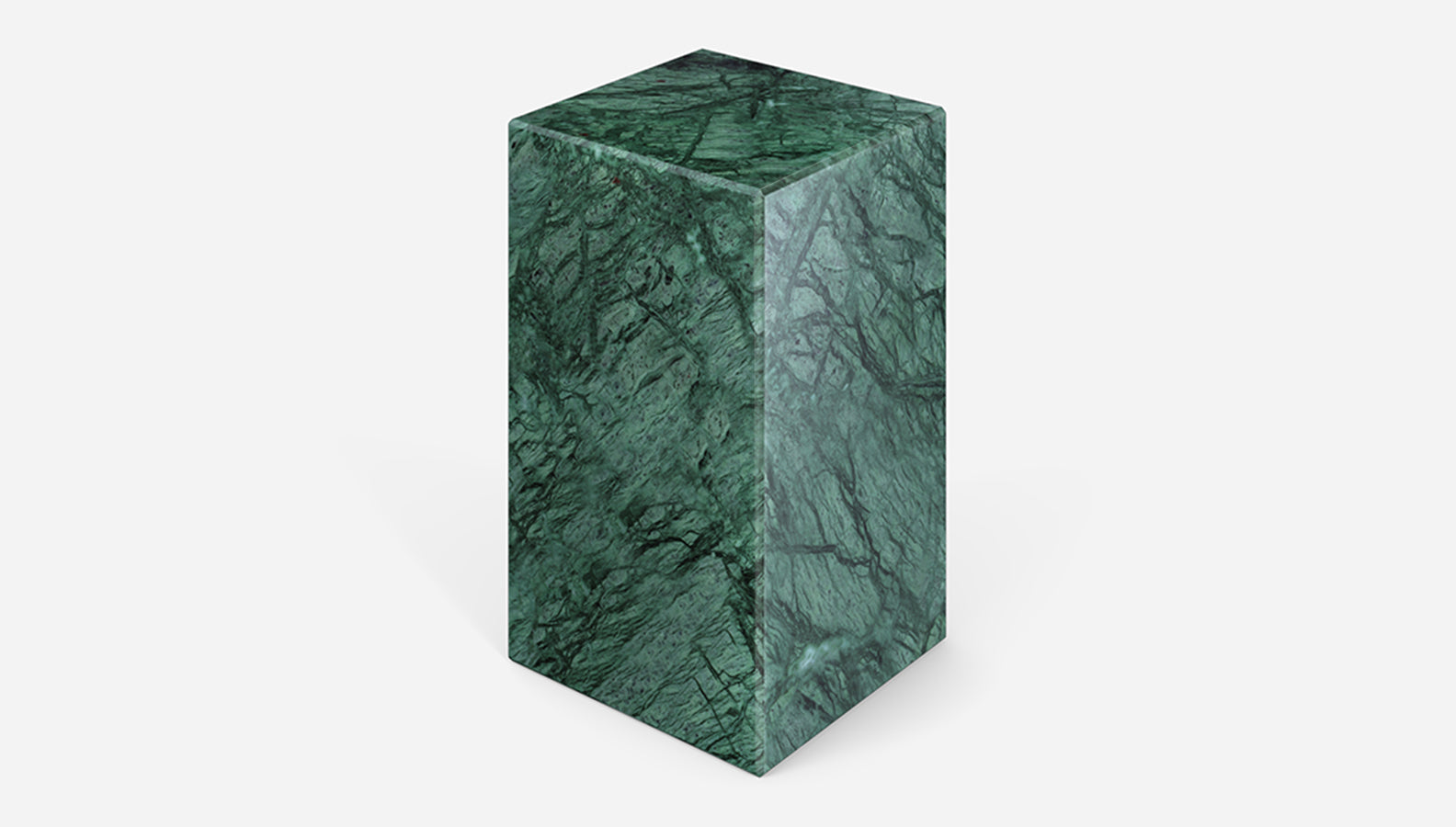 Glossy India Green marble pillar with smooth finish, showcasing elegant craftsmanship and vibrant green veining.