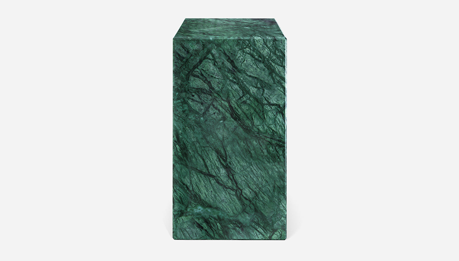 Glossy India Green marble pillar with polished surface and detailed craftsmanship, ideal for decorative or architectural use.