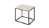 Cream-colored marble side table with glossy finish, featuring a sleek design and natural beige veining.