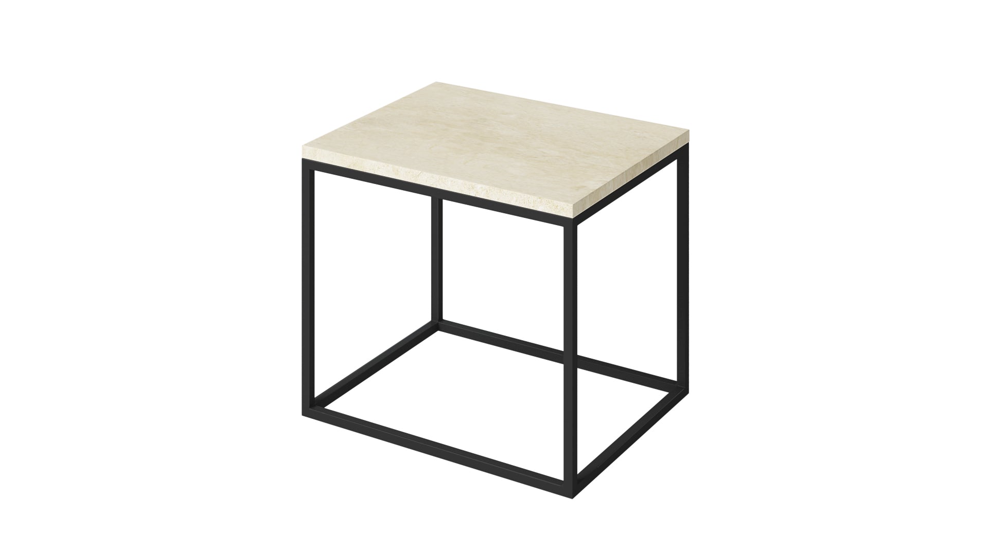 Cream-colored marble side table with glossy finish, featuring a sleek design and natural beige veining.