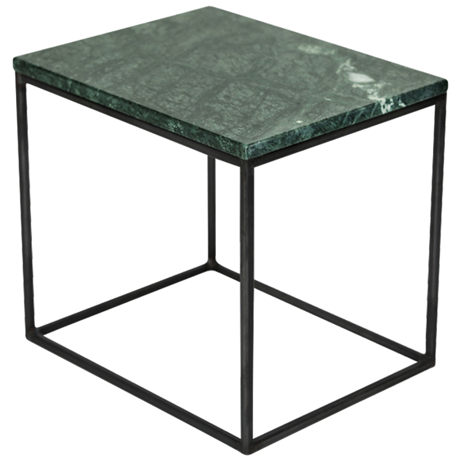 Glossy India Green marble side table with sleek design, showcasing smooth surface and elegant craftsmanship.