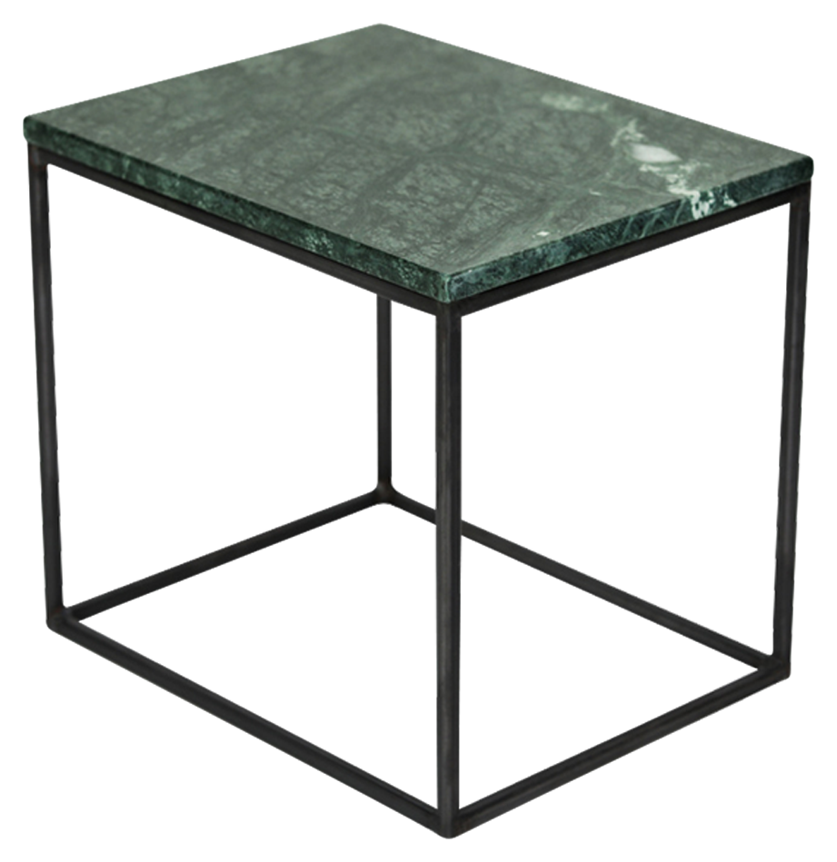 Glossy India Green marble side table with sleek design, showcasing smooth surface and elegant craftsmanship.