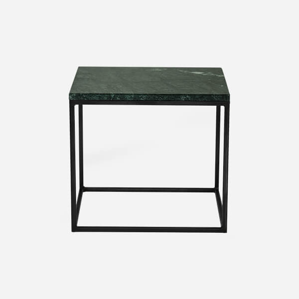 Glossy India Green marble side table with sleek design, perfect for modern living spaces.