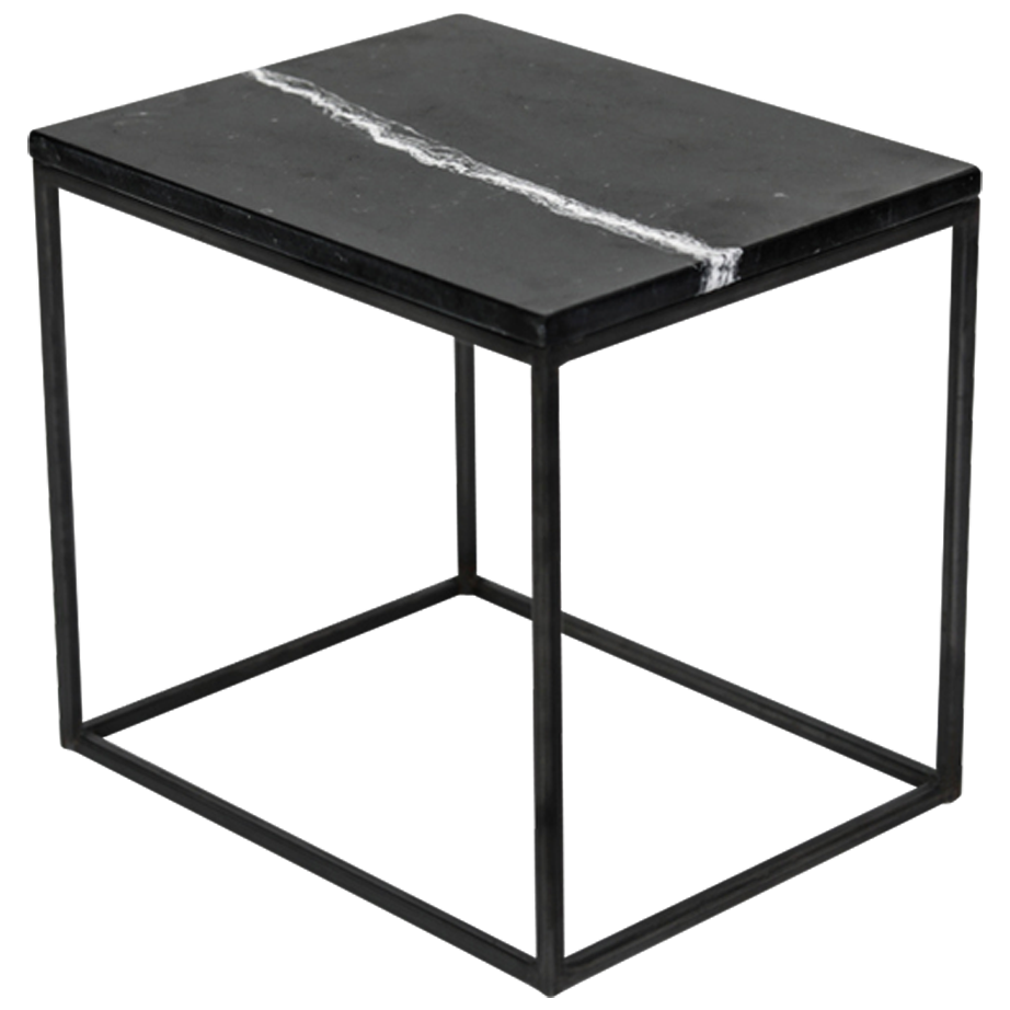 Black Nero Marquina marble side table with glossy finish, featuring a sleek and modern design.
