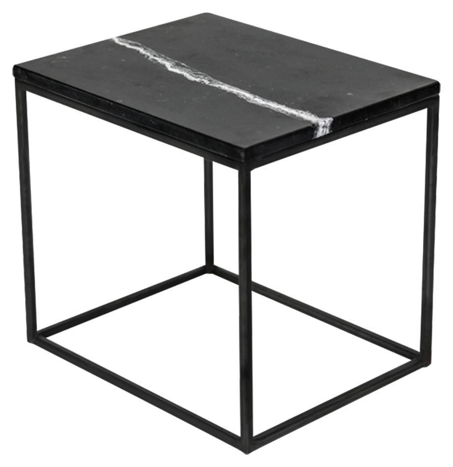 Black Nero Marquina marble side table with glossy finish, featuring a sleek and modern design.