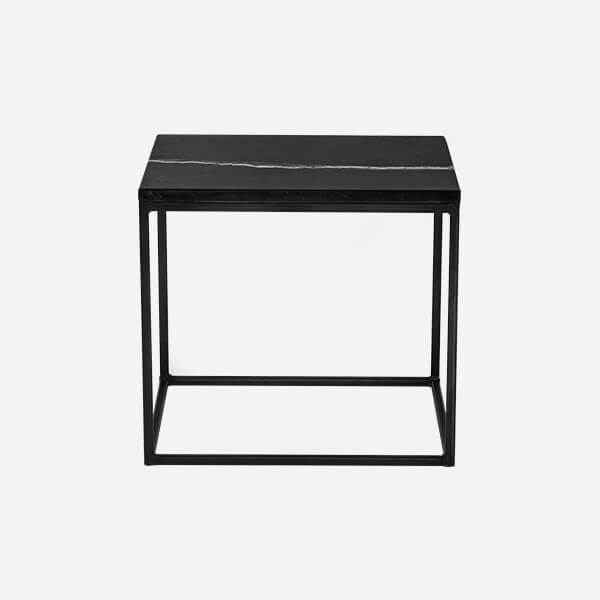 Glossy Nero Marquina marble side table with sleek black finish, featuring a modern design and sturdy base.