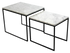 Set of two glossy Bianco Carrara white marble side tables with sleek, modern design, perfect for contemporary living spaces.