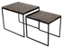 Set of two dark Emperador brown marble side tables with glossy finish, modern design, suitable for living room decor.