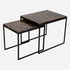 Set of two dark Emperador brown marble side tables with glossy finish, ideal for modern living room decor.