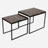 Set of two dark Emperador brown marble side tables with glossy finish, modern design, and sturdy bases.