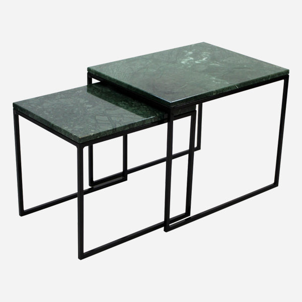 Set of two glossy India Green marble side tables with sleek modern design from My Store.