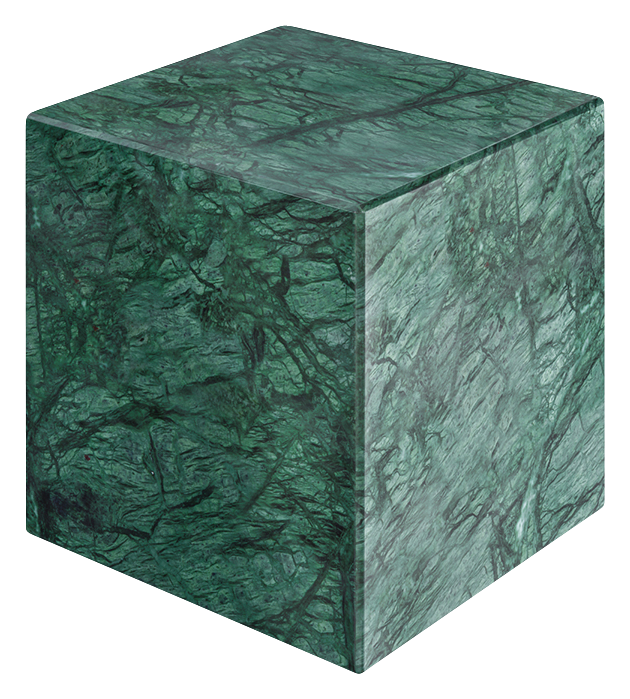 Matte India Green marble cube from My Store, showcasing smooth surface and rich green veined pattern for decorative use.