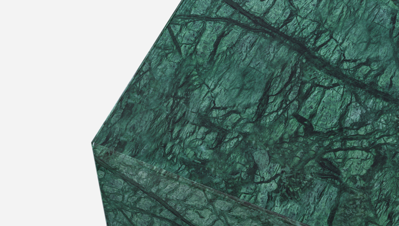 Green marble cube with a matte finish, showcasing the India Green pattern, perfect as a decorative or paperweight item.