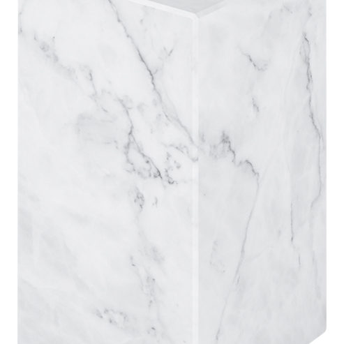 White Bianco Carrara marble pillar with smooth matte finish, showcasing elegant classical architecture style.