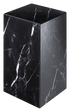 Matte Nero Marquina black marble pillar with smooth surface, showcasing elegant natural veining and a tall, cylindrical shape.