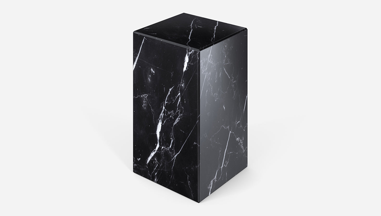 Marble pillar in Nero Marquina black with matte finish, showcasing elegant classical design and smooth polished surface.