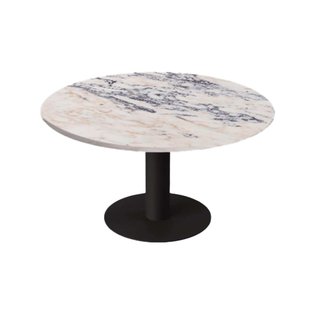 KIYO round dining table by My Store with glossy Amarante marble top and black center-leg, ideal for modern dining spaces